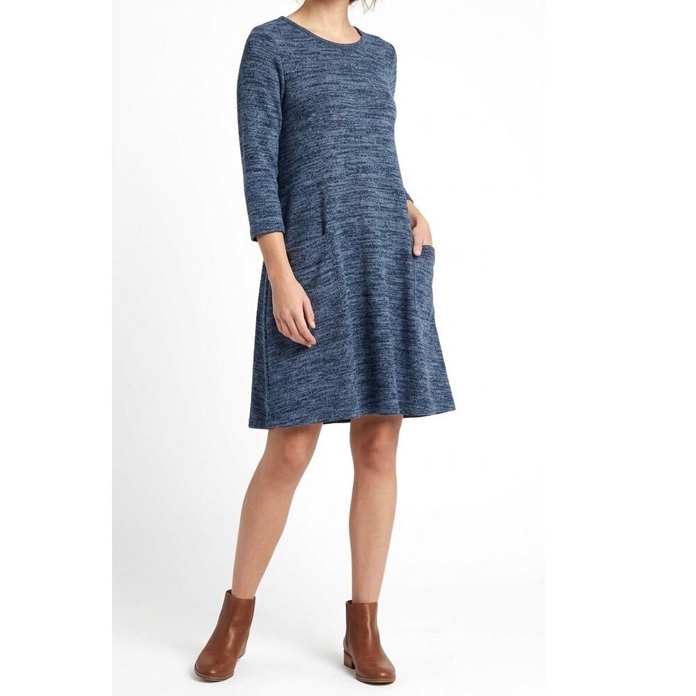 Aryeh Heather Blue A-Line Sweater Dress Large Patch Pockets Size M